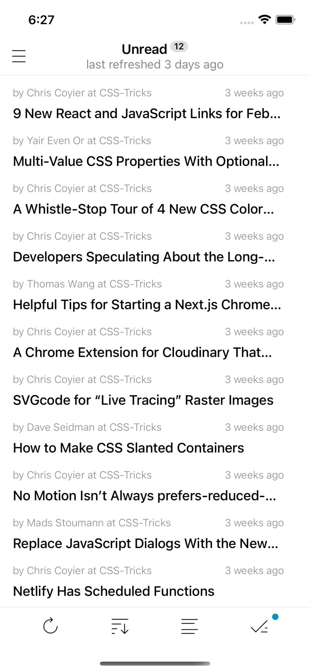 Nextnews on iPhone in the simplified article list view mode